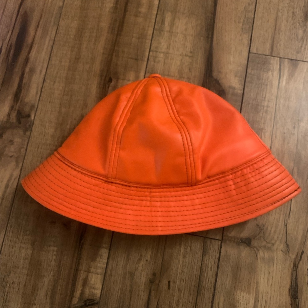 Vintage 70s/80s Vinyl Waterproof Blaze Orange Hunting Hat Size M-Stains*